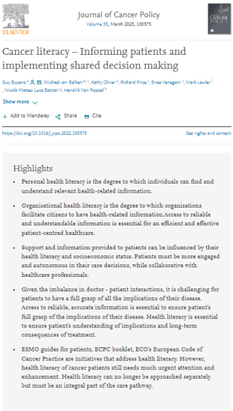 New Publication: Cancer literacy – Informing patients and implementing shared decision-making